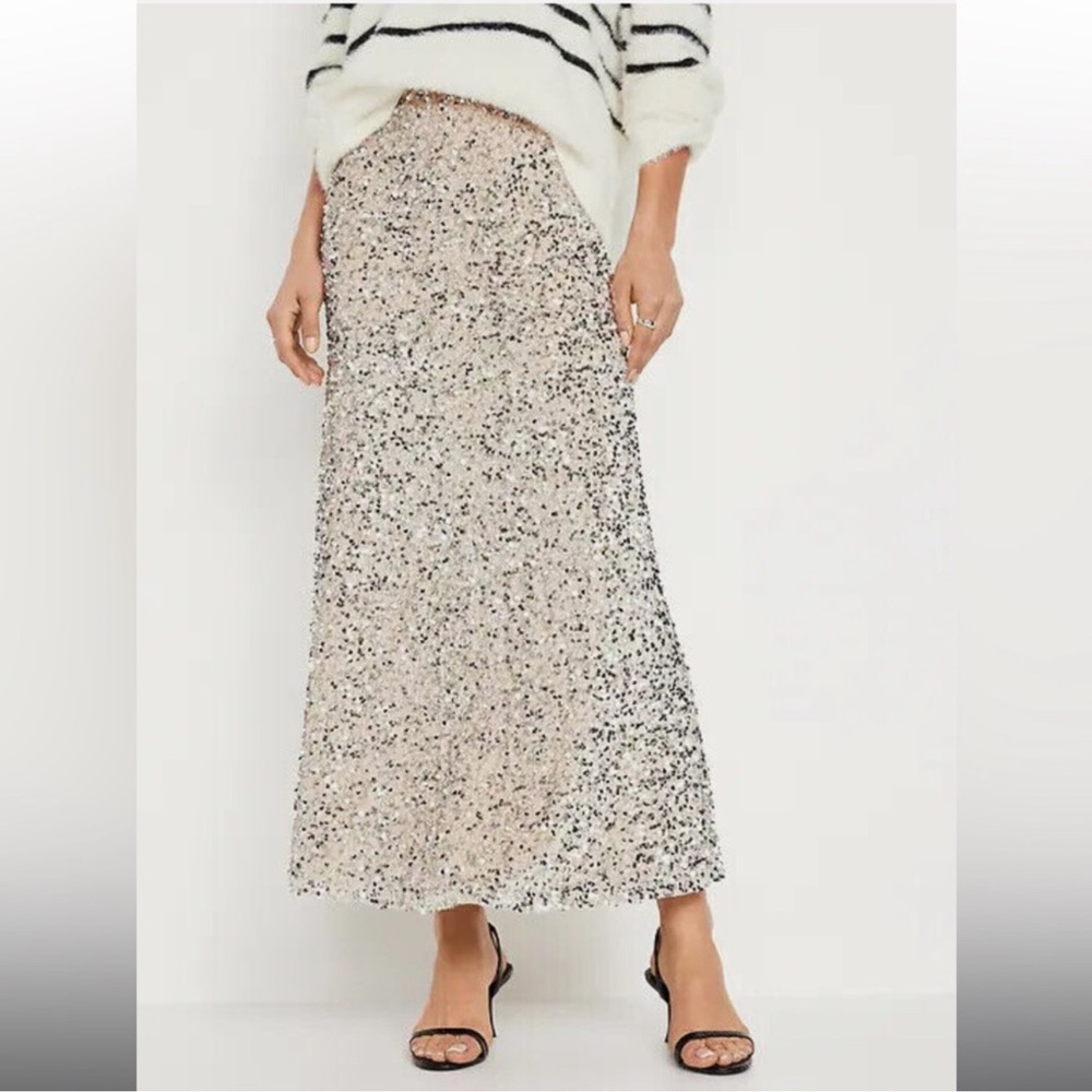 Old Navy Champagne Gold Sequin A-Line Midi Skirt